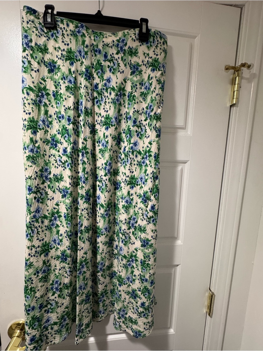 Mango Cream Midi Skirt with Blue & Green Floral Print